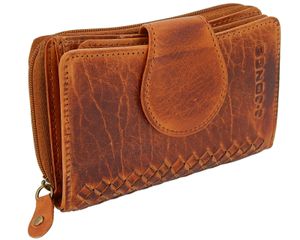 Damen Leder Geldbörse mit Flecht-Optik Portemonnaie Vintage Geldbeutel groß