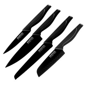 NIROSTA Wave-Messer-Set, Verschiedene Messer mit Funktionsteil aus hochwertigem Edelstahl, Premium-Messer mit Soft-Touch Griff, hochwertige Messer für jeden Anlass(Farbe:Schwarz),Menge:1x4er Set