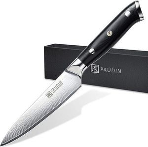 PAUDIN C6 Damascénsky príborový nôž 12,5 cm - Japonský kuchársky nôž - 67 vrstiev damascénskej ocele - Ostrý ako britva - Ergonomická rukoväť G10