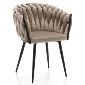 NEW HOME Premium Stuhl LATINA gespolsterter Esszimmerstuhl Wohnzimmerstuhl mit Steppung geflochtener Rückenlehne - dunkelbeige - moderne Samt Velours Möbel