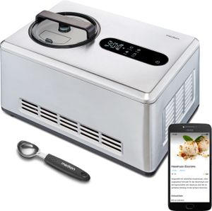 MEDION smarte Eismaschine mit Kompressor (selbstkühlend, 2 Liter, App Steuerung inkl. Eis-Rezepte, Joghurt, Eiscreme, Sorbet, LED Display, Edelstahl, MD12170)