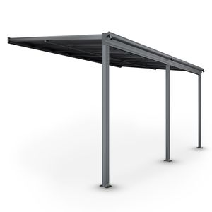 Juskys Terrassenüberdachung Borneo 4x3 m – Aluminium Terrassendach mit Doppelstegplatten Sonnenschutz Wandmontage Überdachung für Terrassen Anthrazit