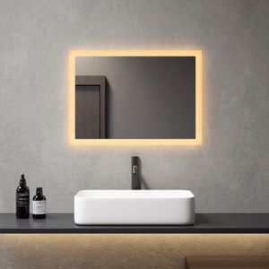 Meykoers LED Badspiegel Badezimmerspiegel mit Beleuchtung Warmes Licht 50x70cm Wandschalter Minimalistischer Design Spiegel
