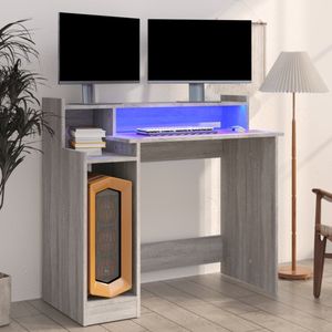 vidaXL Schreibtisch mit LEDs Grau Sonoma 97x45x90 cm Holzwerkstoff vidaXL Schreibtisch mit LEDs Grau Sonoma 97x45x90 cm Holzwerkstoff