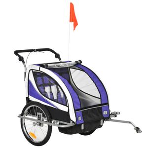 HOMCOM Kinderanhänger Kinder Anhänger Fahrradanhänger für 2 Kinder mit Regenschutz atmungsaktiv Lila+Schwarz 155 x 88 x 108 cm