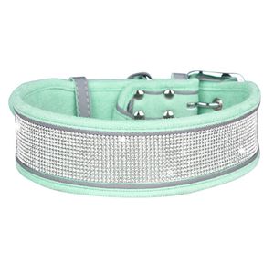 Strass-Hundehalsband Weiches und bequemes stilvolles Hundehalsband mit hellen reflektierenden Streifen Premium,Grün,S