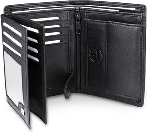 Frentree® Herren Geldbörse aus Nappa Leder mit RFID Schutz, 15 Kartenfächer, Hochformat Portemonnaie, Schwarz