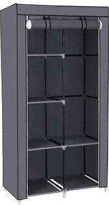 NYVI Kleiderschrank FlexStorage - Faltbar, Tragbar, Stabil, Rostfrei - Komfort Faltschrank - Stoffschrank mit Kleiderstange - Schlafzimmer, Camping, Ankleidezimmer - M 175x110x45 cm Grau