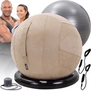 Miweba Sports 4in1 Gymnastikball Set | 65 cm - Bis 500 Kg - Ballschale - Pumpe - Waschbarer Bezug - Schlingentrainer (Beige)