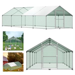 LZQ Vonkajší kurník Chicken Coop Chicken House Strecha hydinárne Pozinkovaný oceľový rám s PE 3 x 8 x 2 m