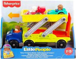 Fisher-Price HBX23 - Little People Ramp 'n Go 2-in-1 Autotransporter Spielset, mit 2 Wheelies Autos und 3 Figuren, Babyspielzeug, für Kinder von 18 Monaten bis 5 Jahren