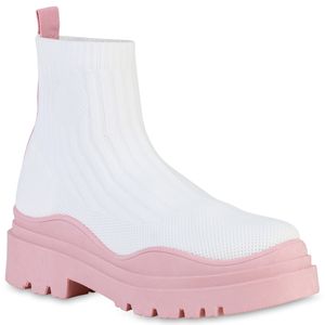 VAN HILL Dámské kotníkové boty na platformě s pletenou profilovanou podrážkou 838150, Barva: bílo-růžová, Velikost: 39