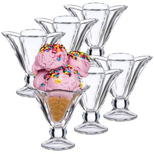 6-tlg. Set Eisbecher aus Glas in Tulpenform mit Fuß 200 ml - Eisschalen Set - Dessertgläser - Glasschalen Set - Schalen für Eiscreme