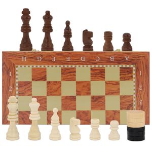 Schachspiel klassisches Schach Dame Backgammon Schachbrett Holz hochwertig Chess Board Set klappbar mit Schachfiguren groß 40x40 cm