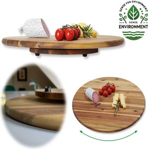 LS-LebenStil XXL Servierplatte Drehteller Akazie 40cm Holztablett drehbar Drehtablett Vesperbrett Serviertablett Pizzateller Servierbrett Käseplatte