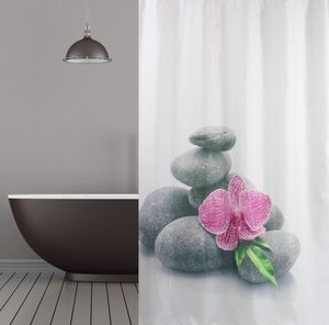 Textil Duschvorhang 180x200 cm Wellness Orchidee weiss grau rosa inkl. Duschvorhangringe
