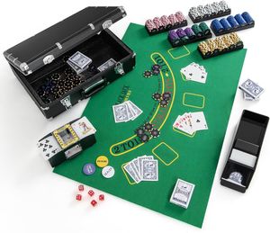 GOPLUS 600 Stück Pokerset, Pokerkoffer mit 2 Kartendecks & 5 Würfel & 3 Dealer-Buttons & Pokertuch & Automatischer Kartenmischer & Kartengeber