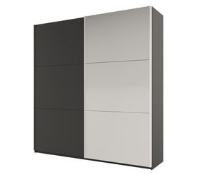 Furniture24 Kleiderschrank Rodos 200 Schrank Schwebetürenschrank mit Spiegel 2 Kleiderstange Graphite, 200 cm breit