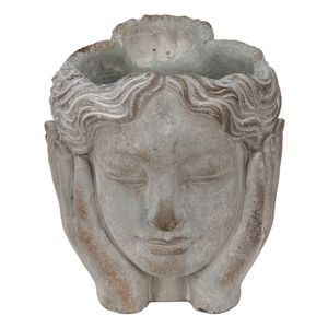 Clayre & Eef Blumentopf Kopf 14x16x17 cm Grau Stein Hände