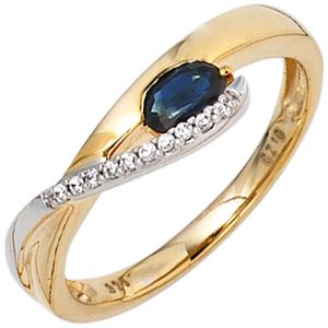 Ring Damenring Safir Saphir blau & 10 Zirkonia 333 Gold Gelbgold,Innenumfang 60mm  Ø19.1mm