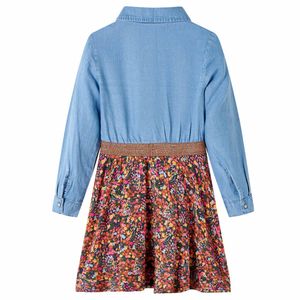 vidaXL Kinderkleid mit Langen Ärmeln Marineblau und Jeansblau 104