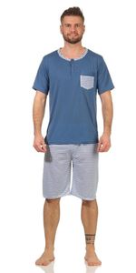 Herren Pyjama Short & Tshirt Schlaf-Anzug;  Blau M