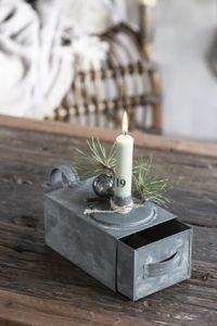Kerzenhalter für Stabkerze Zink Box mit Schublade L: 20,5 cm B: 10 cm H: 11 cm