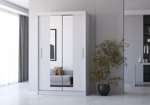 Šatníková skriňa s posuvnými dverami Šatníková skriňa s posuvnými dverami 120 cm (biela/biela)+zrkadlo Neomi 01
