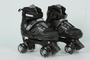 Kinder Rollschuhe mit Leuchtenden Rädern Roller Skates Inline Skates Verstellbar Größe 32-37 (Schwarz)