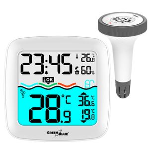 Temperaturstation mit Poolthermometer Digitales Funk-Poolthermometer Schwimmendes  Thermometer Pool SPA DCF-Funkuhrfunktion