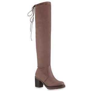 VAN HILL Damen Overknees Leicht Gefütterte Stiefel Boots 833657, Farbe: Schlamm, Größe: 39