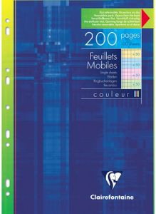 Clairefontaine 175112C Ringbucheinlagen Packung (mit 100 , DIN A4, 21 x 29,7 cm, kariert, 90g, ideal für die Schule, in 4 Farben sortiert)