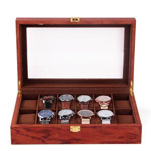 Uhrenbox Holz mit transparentem Glasdeckel für 12 Uhren Uhrenkoffer Organizer Schmuck Armband Display Vitrine Uhrenschatulle Schmuckfach Uhrenkasten Geschenk