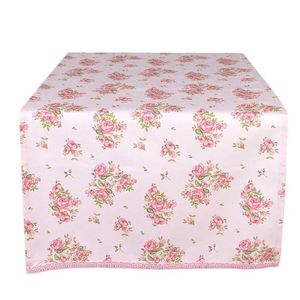 Clayre & Eef Tischläufer 50x140 cm Rosa Baumwolle Rechteck Rosen