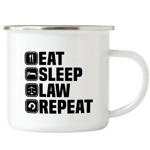 Eat Sleep Law Repeat Emaille Tasse Student Lernen Lawyer Bücher Anwalt Uni Abschluss Gericht Jura
