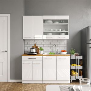 Livinity® Fame-Line jednolôžková kuchyňa, 140 cm bez pracovnej dosky, biela vysoký lesk/biela