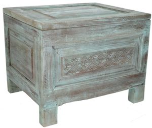 Vintage Holzbox, Holztruhe, Couchtisch, Kaffeetisch aus Massivholz, Verziert - Modell 48, Grün, 45*55*45 cm, Truhen, Kisten, Koffer