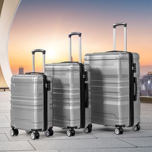 Flieks sada 3 pevných cestovných kufrov na kolieskach s TSA zámkom a otočnými kolieskami M+L+XL, sada cestovných kufrov na kolieskach, sivá