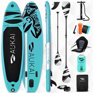 Aukai® Stand Up Paddle Board 320cm "Ocean" 2in1 mit Kajak Sitz SUP Surfboard aufblasbar + Paddel Surfbrett Paddling Paddelboard - türkis