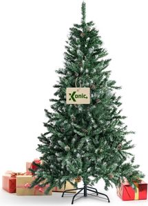 Künstlicher Weihnachtsbaum Tannenbaum 120-240 cm Christbaum Deko 150 Grün/Weiss Kieferzapfen