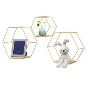 Wandregale 3er Set Sechseck-Hängeregale Loft-Regale (Gold)