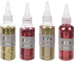 Flaschen Glitzer-Pulver in tollen Farben zum Basteln 40g/pro Flasche Glitzerpulver - Glitzerpuder - Glitter - Weihnachtsbastel Set Glitzer Farbe 4 Flaschen (2 x verschiedene gold + 2 verschiedene rot)