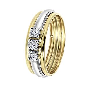 Zweifarbiger Ring, 585 Gold, mit Zirkonia  -  58.0 mm