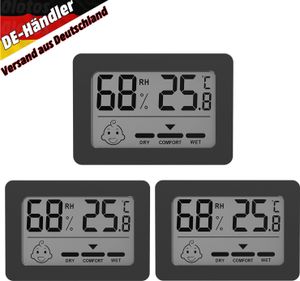 3 Stück Thermo- Hygrometer Feuchtigkeit Mini LCD Digital Thermometer Raumthermometer Luftfeuchtigkeitsmessgerät Temperatur mit Hohen Genauigkeit für Innenraum, Babyraum, Wohnzimmer, Büro Schwarz