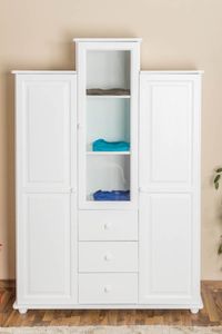 135 cm breiter Kleiderschrank mit 3 Türen und 3 Schubladen | Farbe: Weiß | Tiefe: 44 cm