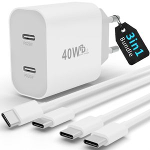 MagSafe Ladegerät für iPhone 15 Pro Max Plus | Ladepad USB C Schellladegerät 20w Power Adapter & 1m USB C Kabel: 40w Dual Charger + 2x USB-C Kabel