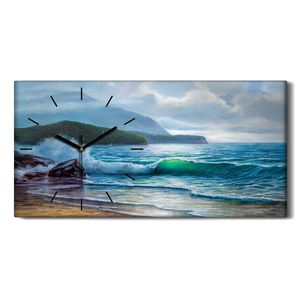 Wohnzimmer-Bild Leinwand Uhr 60x30 Schaumstoff Malerei Meereslandschaft - schwarze Hände