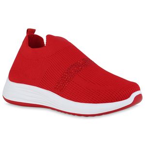 VAN HILL Damen Sportschuhe Slip Ons Strass Strick Profil-Sohle Stoff-Schuhe 840297, Farbe: Rot, Größe: 40