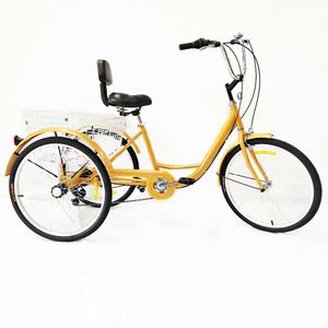 24 Zoll Dreirad 6 Gang mit Einkaufskorb Fahrrad Cityräder für Erwachsene (gelb)