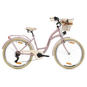 Goetze Mood 26 | 17 Zoll Alu City Bike Damen Fahrrad, Komfortrahmen, 6- Gang Shimano Tourney, V-Brake Bremsen, Korb mit Bezug!